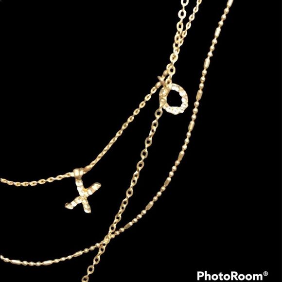 Pave crystal XOXO multi stand gold necklace with lariat detail - Picture 2 of 5